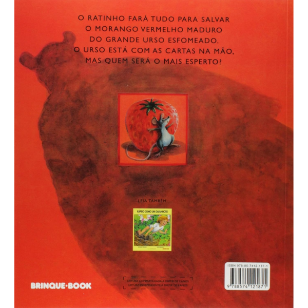Contracapa do livro O ratinho, o morango vermelho maduro e o grande urso esfomeado