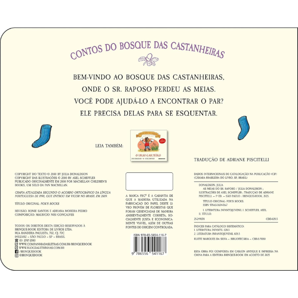 Contracapa do livro As meias do Sr Raposo
