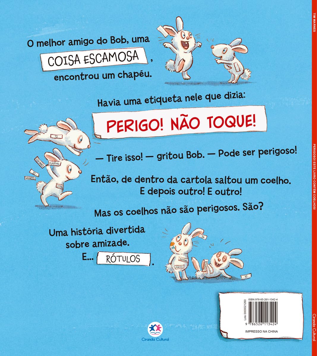 Contracapa do livro Perigoso! Este livro contém coelhos